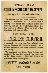 Austin, Nichols & Co. Ocean Gem Mackerel, trade card verso.